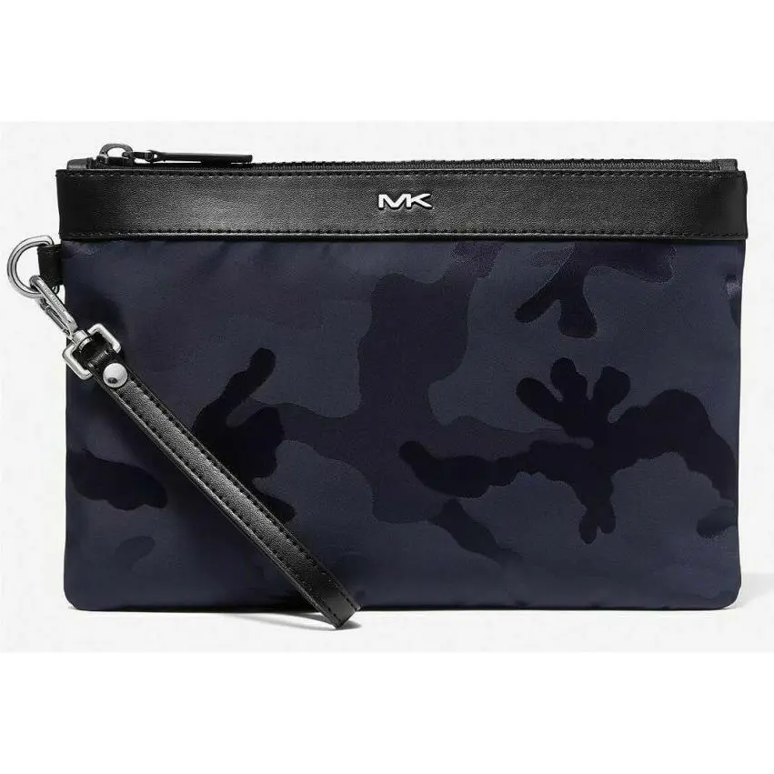 Michael Kors Kent Nylon Camo Indigo Jacquard Travel Pouch 37S0LACU2U Navy