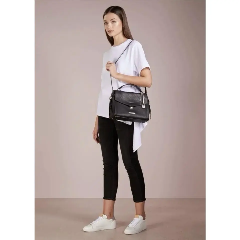 Michael Kors Bristol Medium Black Pebble Leather Satchel Crossbody Bag .new