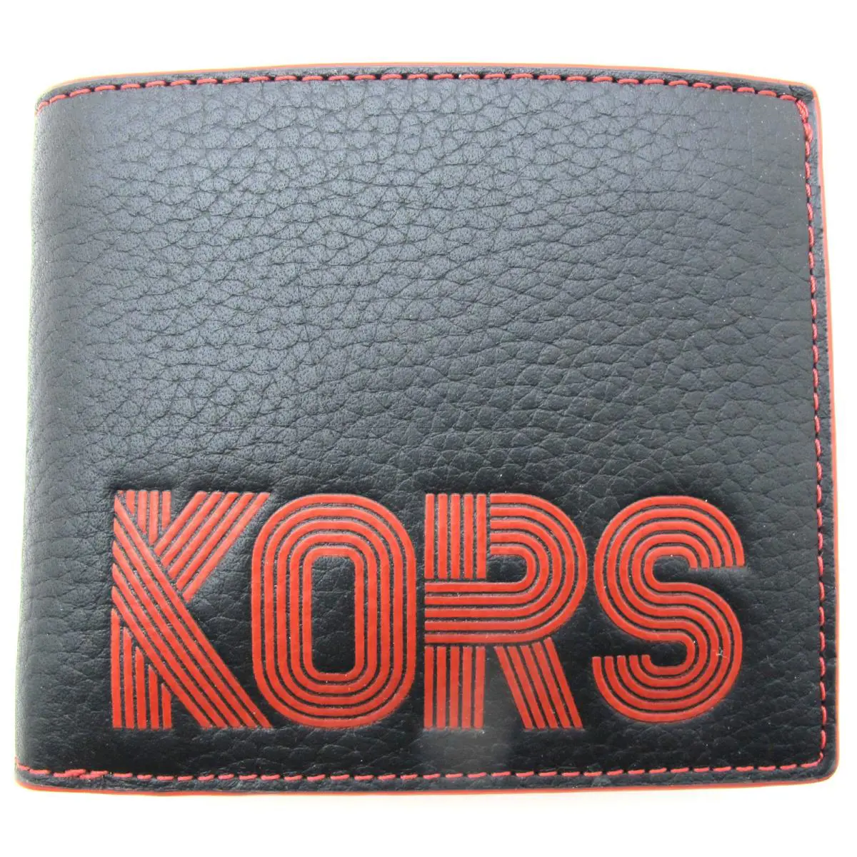 Michael Kors Cooper Mens Bifold Wallet Leather Embossed Kors Black/flame Red