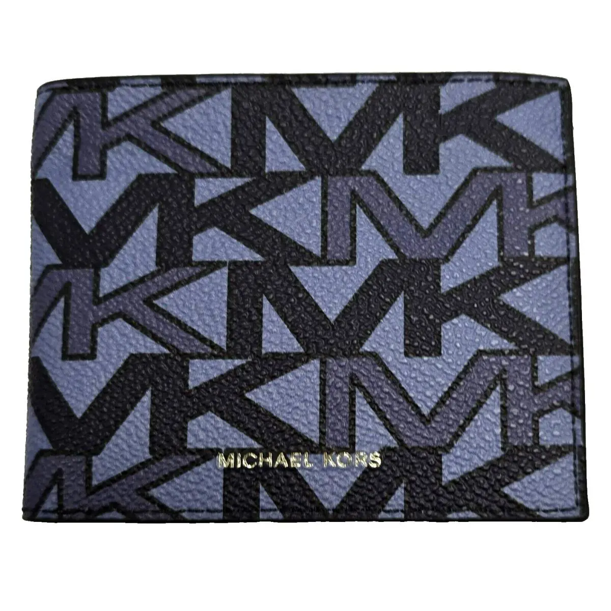 Michael Kors Blue Multi MK Logo Print Jet Set Men`s Slim Bifold Wallet
