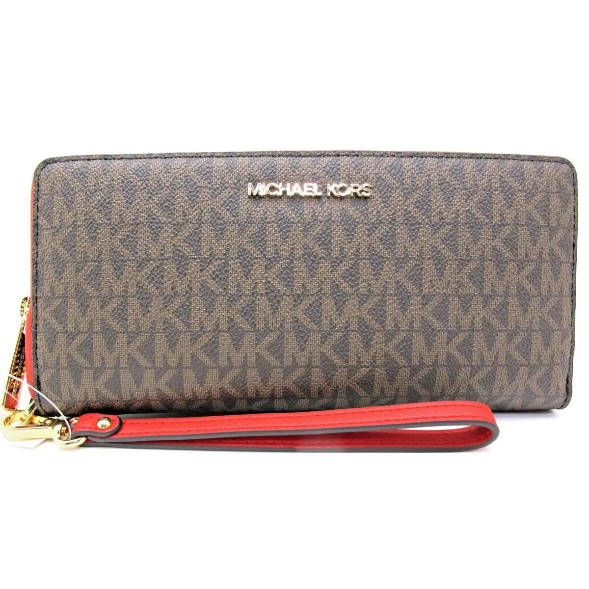 Michael Kors Jet Set Travel Lg Continental MK Monogram Wallet Brown/flame