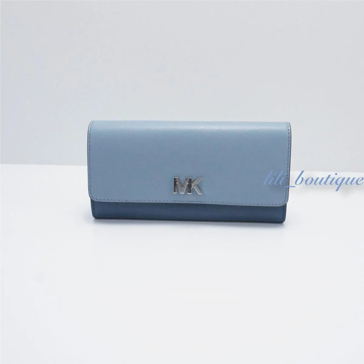 Michael Kors Montgomery Women Carryall Snap Wallet Leather Powder Blue Multi 178