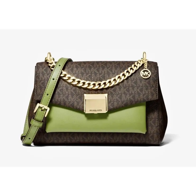 Lita Medium Two-tone Logo Crossbody Bag Light Sage by Michael Kors