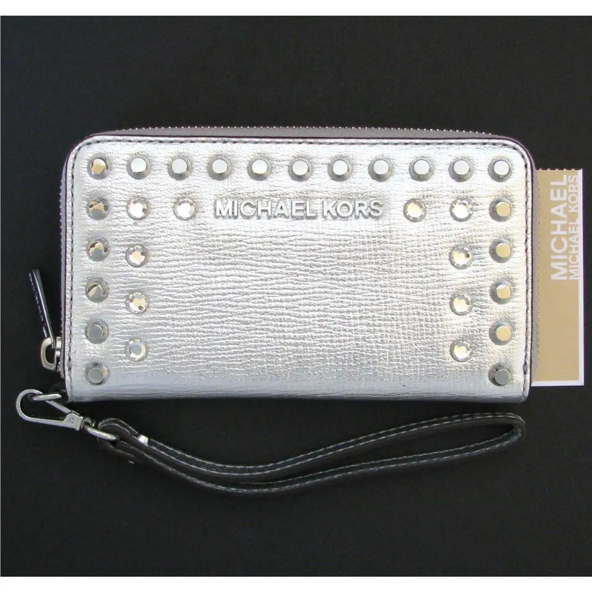 Michael Kors Jet Set Travel Silver Jewel Large Phone Case Wristlet Clutch Wallet
