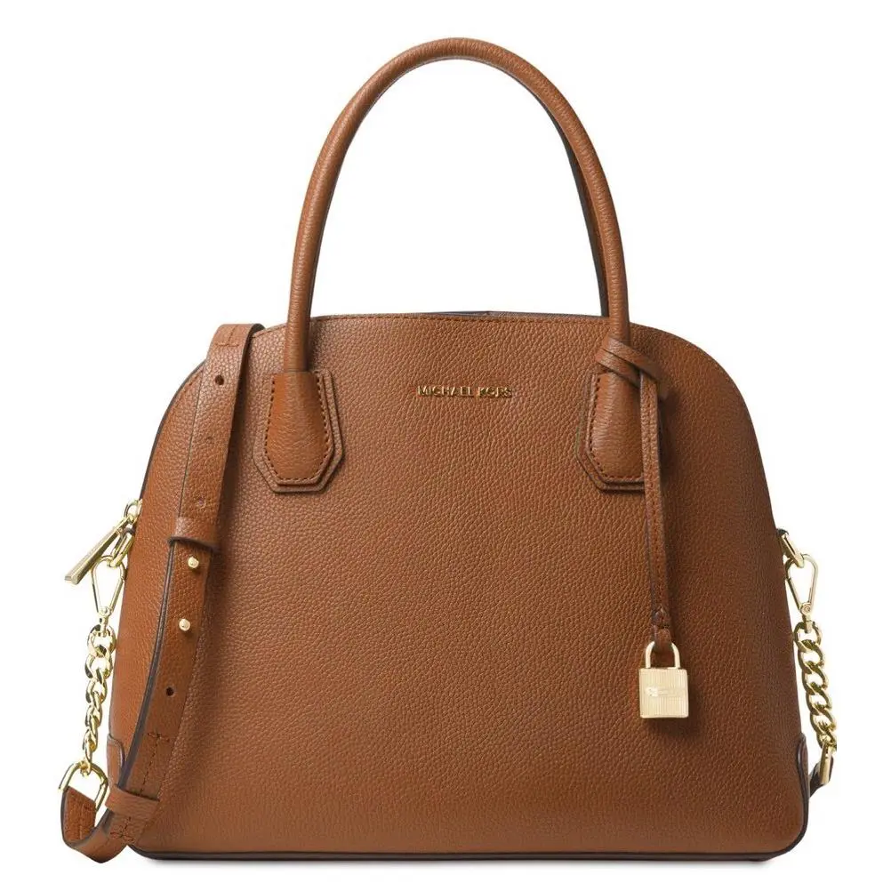Michael Kors Studio Mercer Large Dome Luggage Leather Satchel Bag Gold Cha