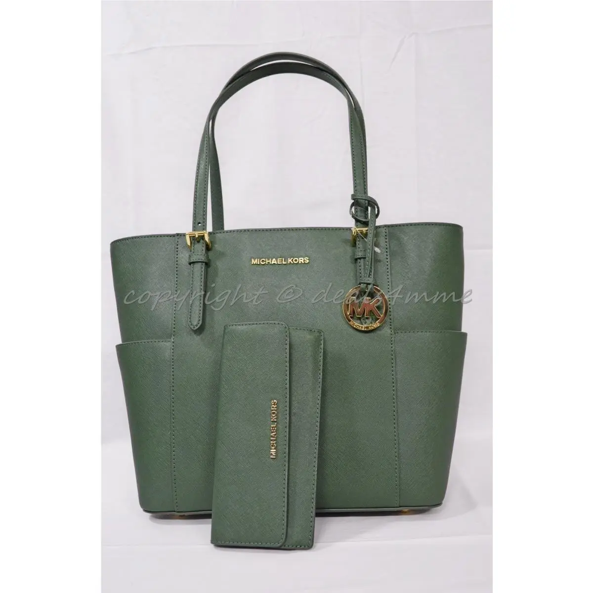 Set of Michael Kors Jet Set Travel Large Tote + Wallet in Moss - Green