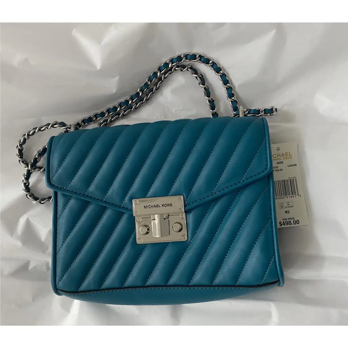 Michael Kors Rose Quilted Small Shoulder Flap Crossbody Bag Lagoon