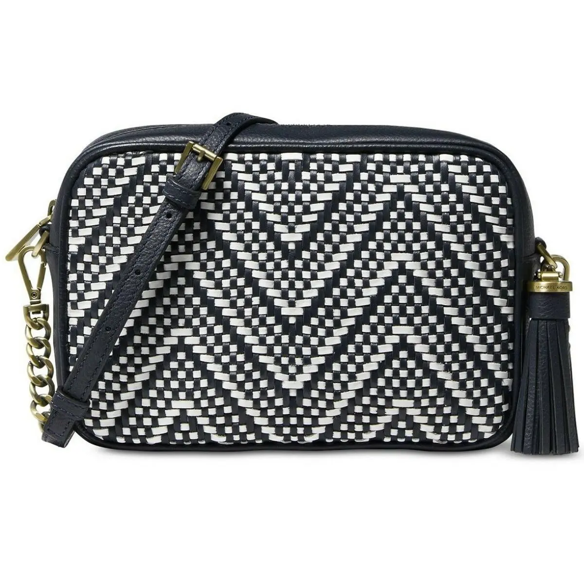 Kors Medium Woven Camera Bag Black White Was