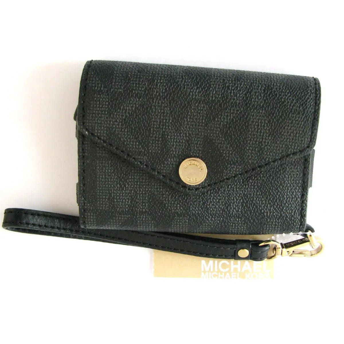 Michael Kors Electronics Black MK Logo Pvc Iphone/ipod Wristlet Wallet-new