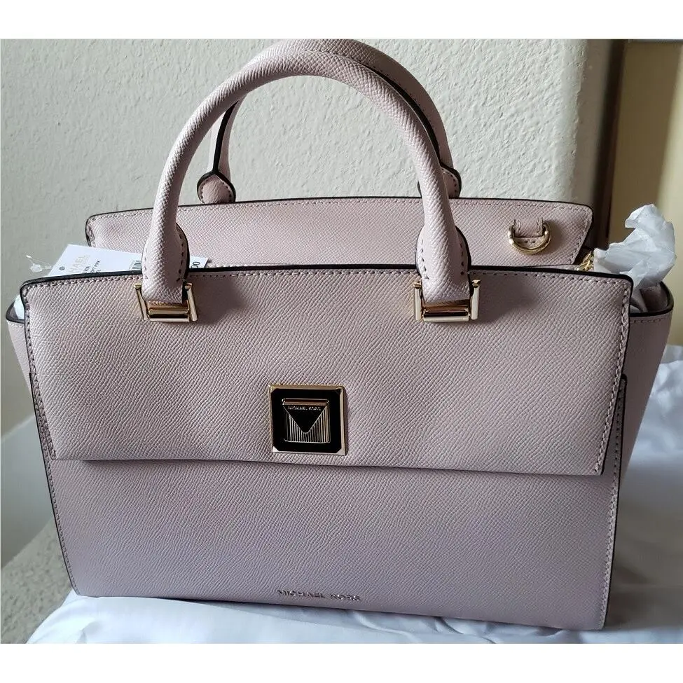Michael Kors Sylvia Medium Leather Top Zip Satchel Bag Soft Pink