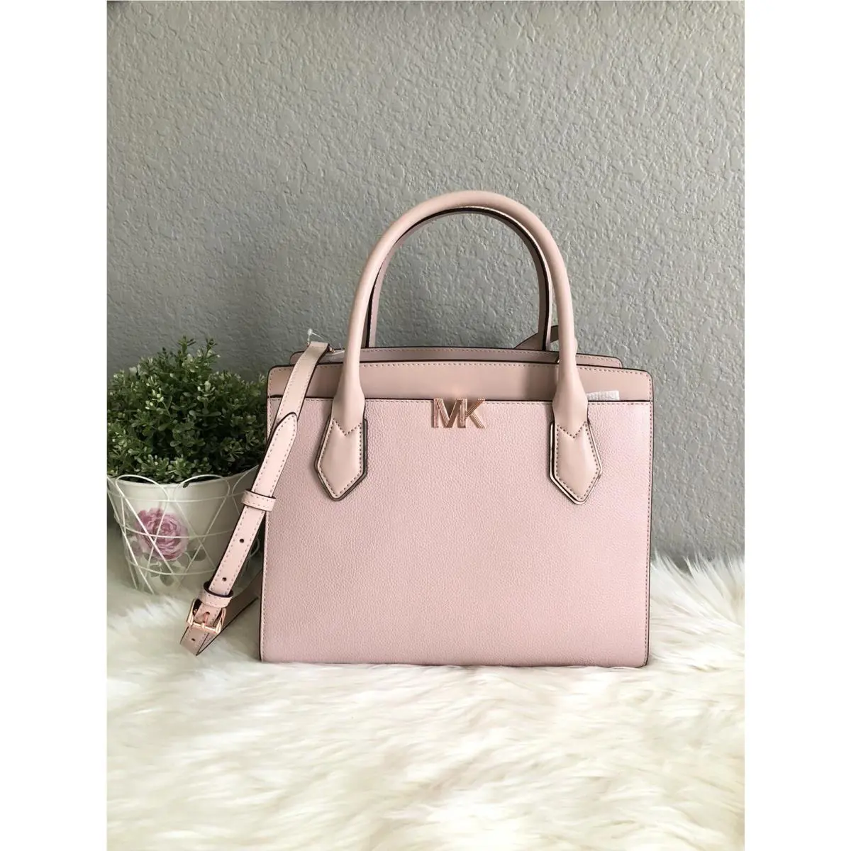 Michael Kors Montgomery LG Satchel Leather Shoulder Bag Pink Blossom/rose Gold