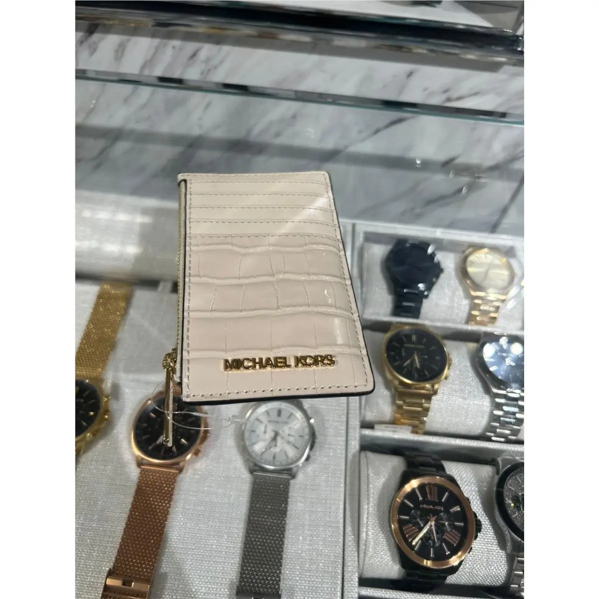 Michael Kors Womens Ladies Top Zip Card Case Coin Pouch Card Holder Wallet-cream