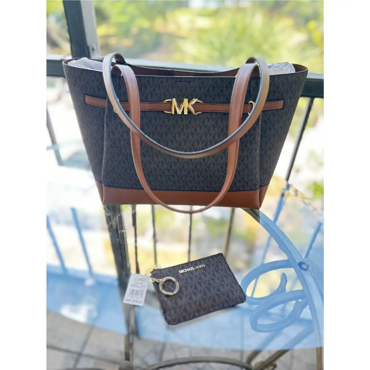 Michael Kors Reed Large Tote Shopper Shoulder Handbag Purse Bag Brown Mk+ Wallet