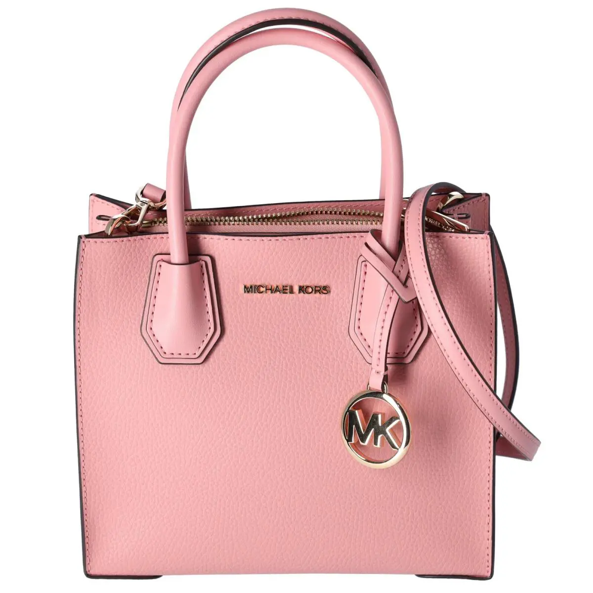 Michael Kors Mercer Medium Pebbled Leather Crossbody Bag Primrose Pink - Handle/Strap: Primrose, Hardware: Gold, Exterior: Primrose