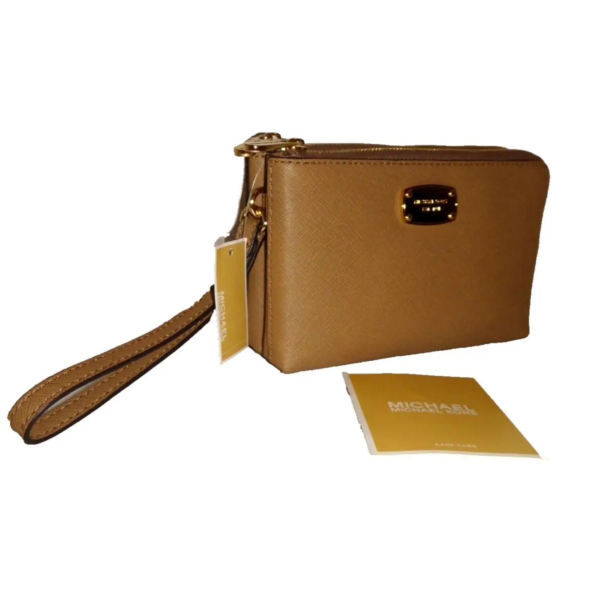Michael Kors Women`s MK Double Zip Wristlet Clutch Wallet Khaki Saffiano Leather