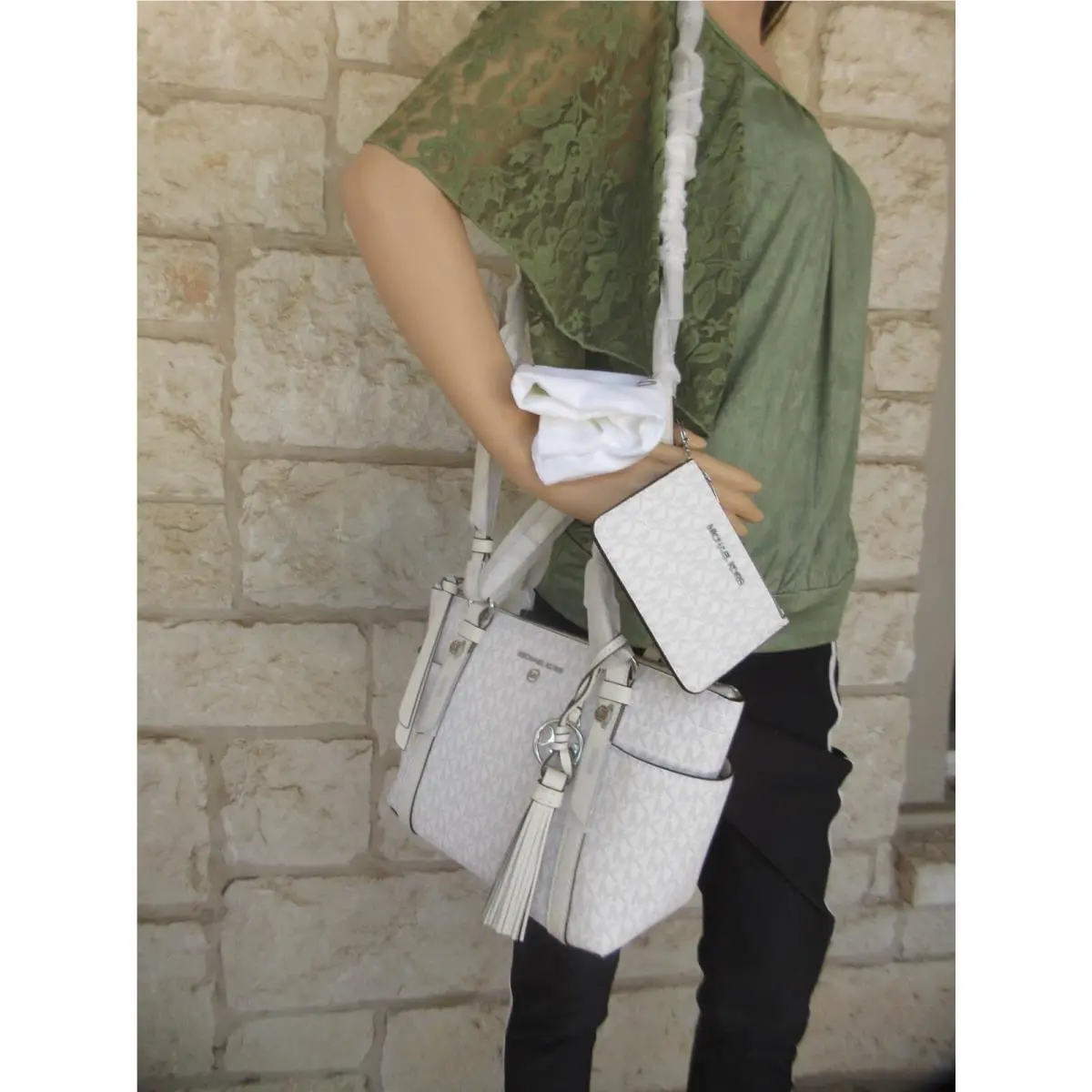 Sullivan Signature/logo Zip Tote/crossbody Bright White + Cardcase by Michael Kors