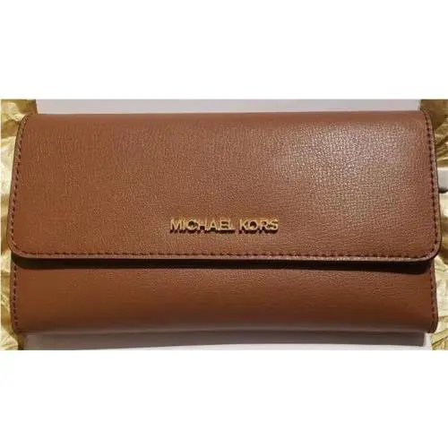 Michael Kors Women Jet Set Travel Large Brown Trifold Wallet