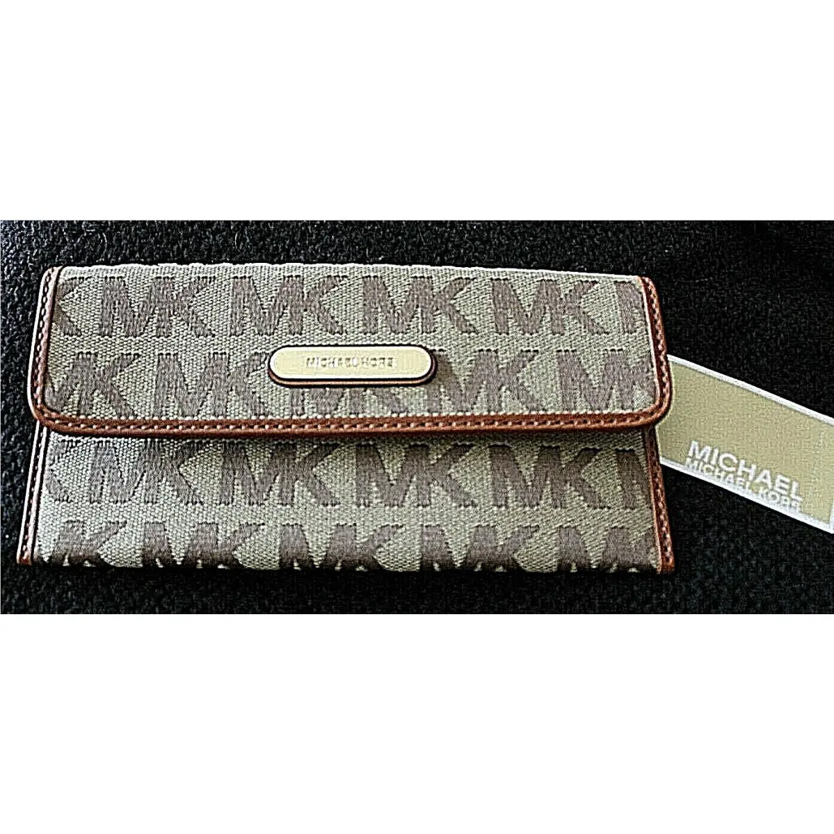 Michael Kors Austin Flat Browns Continental Slim Jacquard Wallet