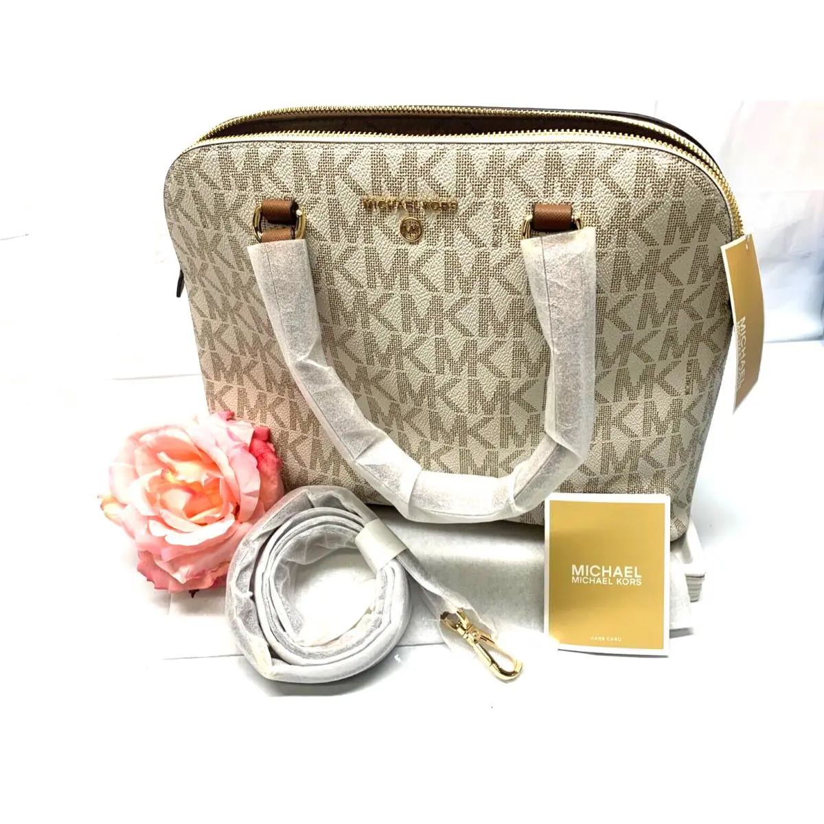 Michael Kors Cindy Large Dome Satchel Shoulder Handbag Vanilla