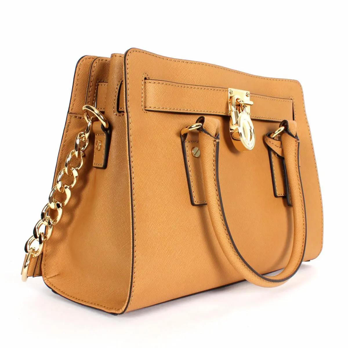 Michael Kors Hamilton East West Saffiano Leather Medium Satchel Shoulder Bag Tan