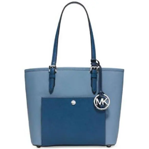 Michael Kors Jet Set Item MD Snap Pocket Tote Bicolor Saffiano Leather Sky