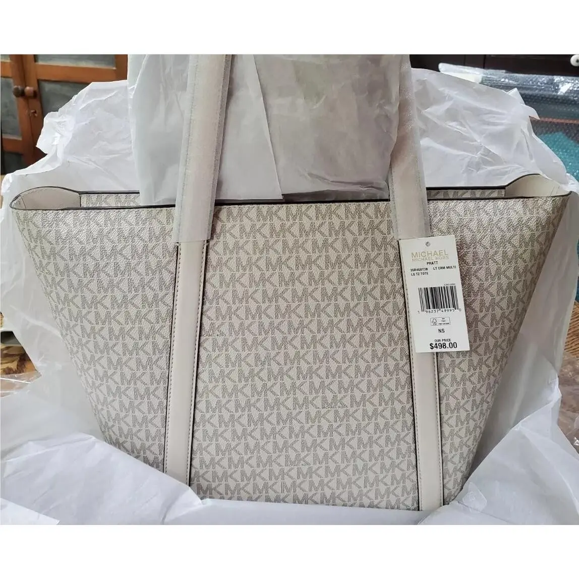 Pratt Large Zip Shoulder Tote Bag MK Light Cream Multi by Michael Kors