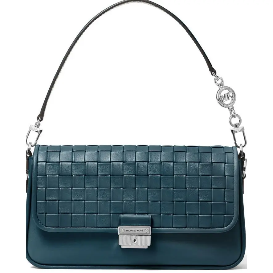 Michael Kors Bradshaw Woven Leather Convertible Shoulder Bag Dark Mounta