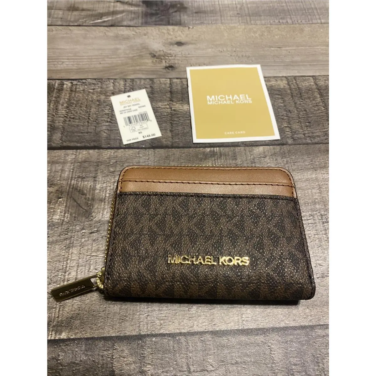 Michael Kors Jet Set Travel Card Case Wallet MK Signature Brown