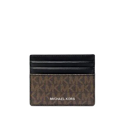 Michael Kors Greyson Black Brown Logo Signature Tall Card Case Men`s Wallet