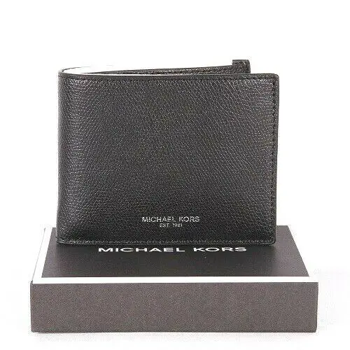 Michael Kors Mens Warren Billfold Wallet Leather Black with Gift Box