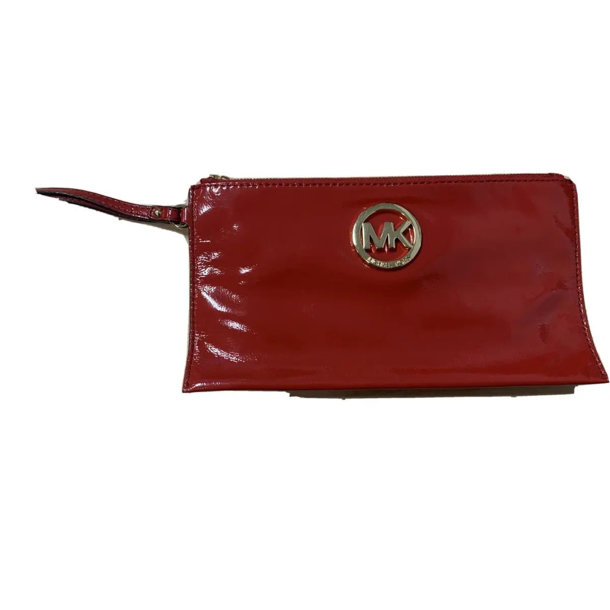Michael Kors Fulton Large Zip Clutch Wristlet Red Patent Leather