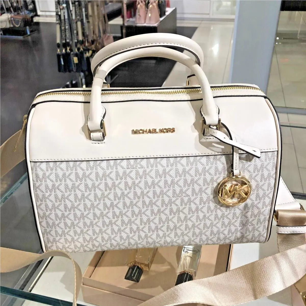 Michael Kors Medium Duffle Crossbody Satchel Handbag Bag Purse - Light Cream MK