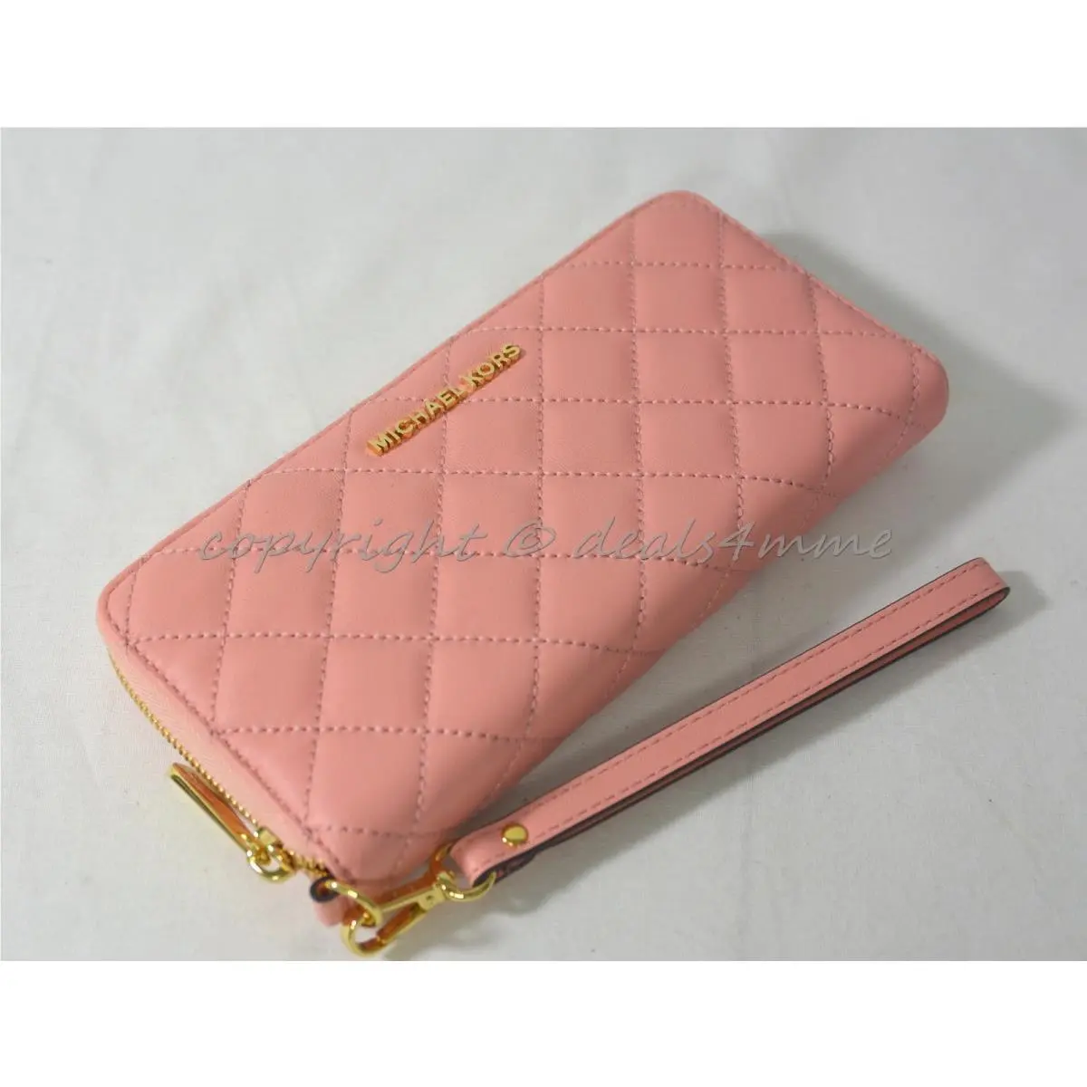 Quilted Leather Continental Zip Around Wallet/wristlet in Pale Pink by Michael Kors