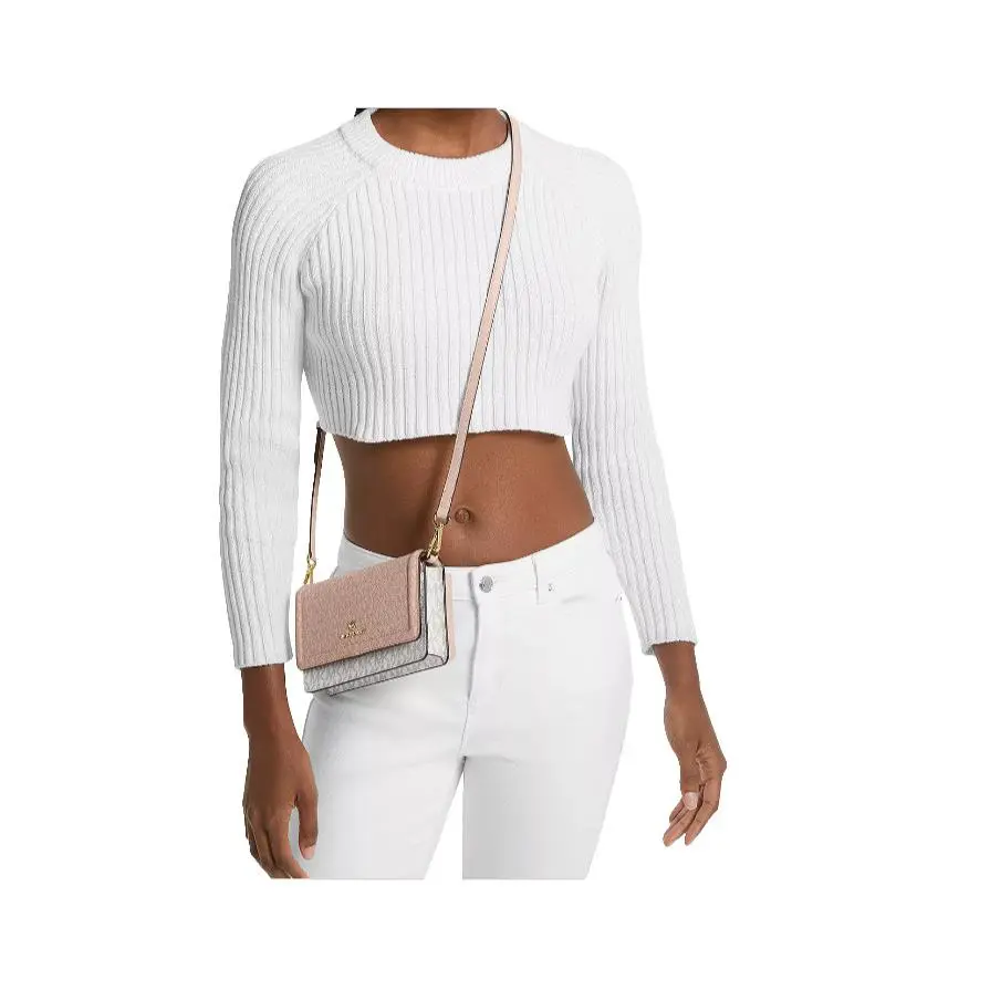 Michael Kors Jet Set Charm Small Phone Xbody Bag Optic White/pink Gift Idea - Handle/Strap: Beige, Hardware: Silver, Exterior: Optic White/Pink