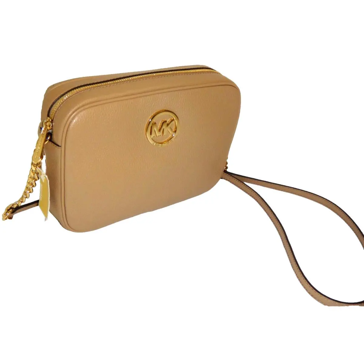 Michael Kors Women`s MK Fulton LG EW Crossbody Bag Purse Dark Khaki Leather Gold