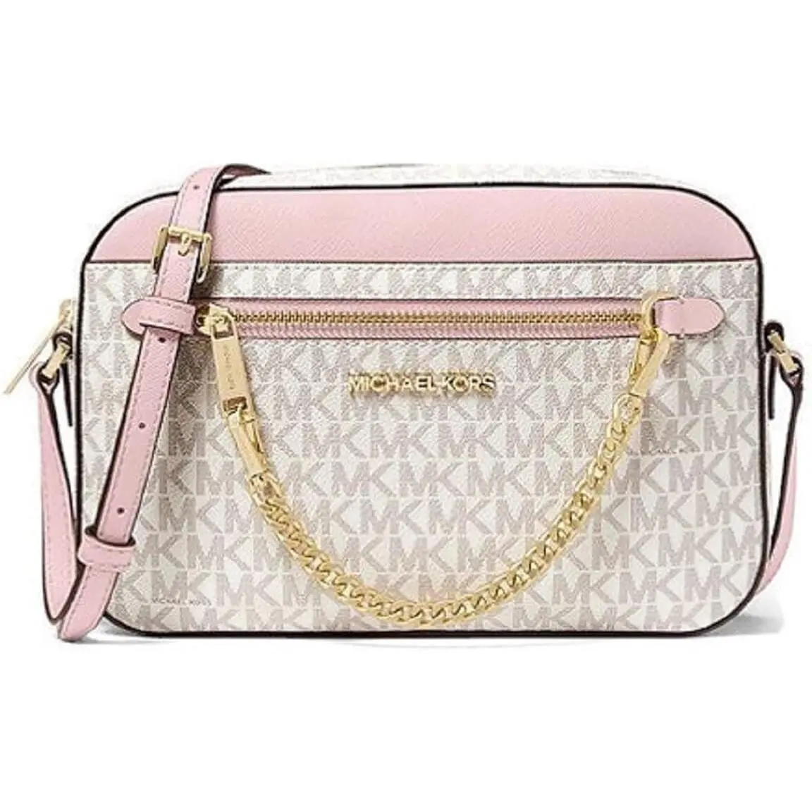 Michael Kors Jet Set East West Chain Jet Set Large Logo Crossbody Bag Vanilla