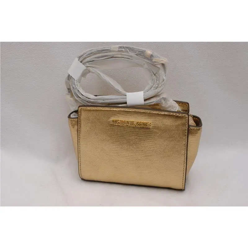 Michael Kors Selma Metallic Embossed Leather Mini Messenger Crossbody Gold
