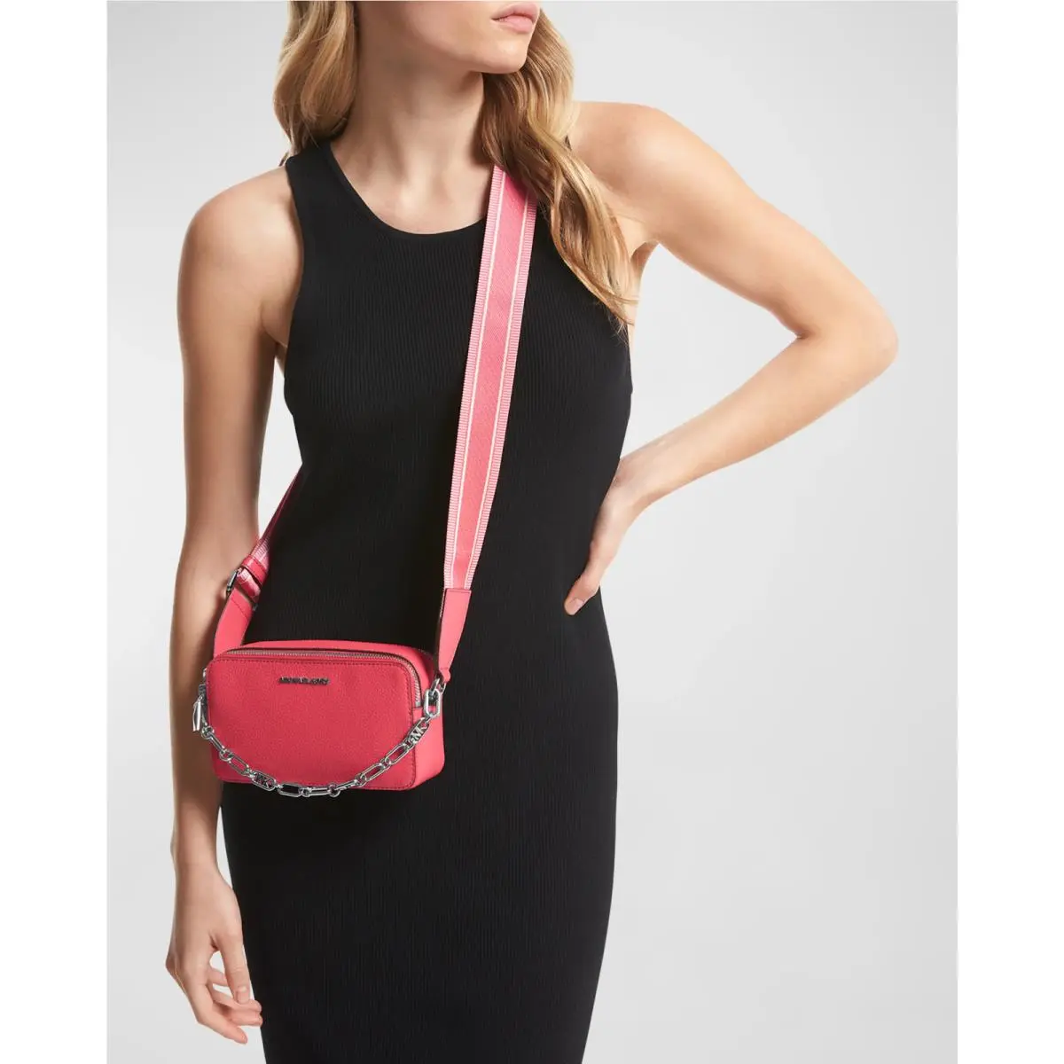 Michael Kors Jet Set Small Double Zip Camera Chain Crossbody Geranium