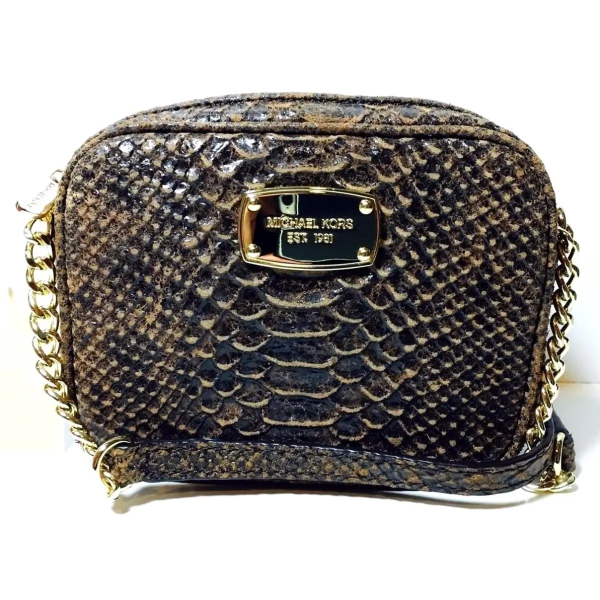 Michael Kors Embossed Distressed Brown Mocha Small Leather Hamilton Crossbody