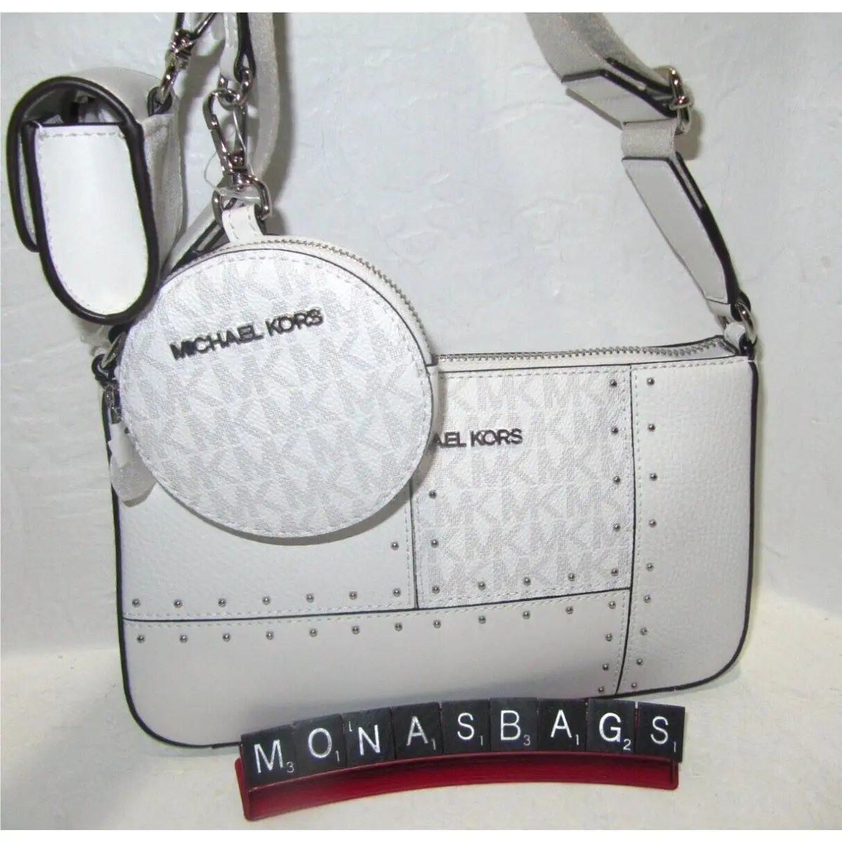Michael Kors Jet Set Small Crossbody Bag with Tech Attached Optic White