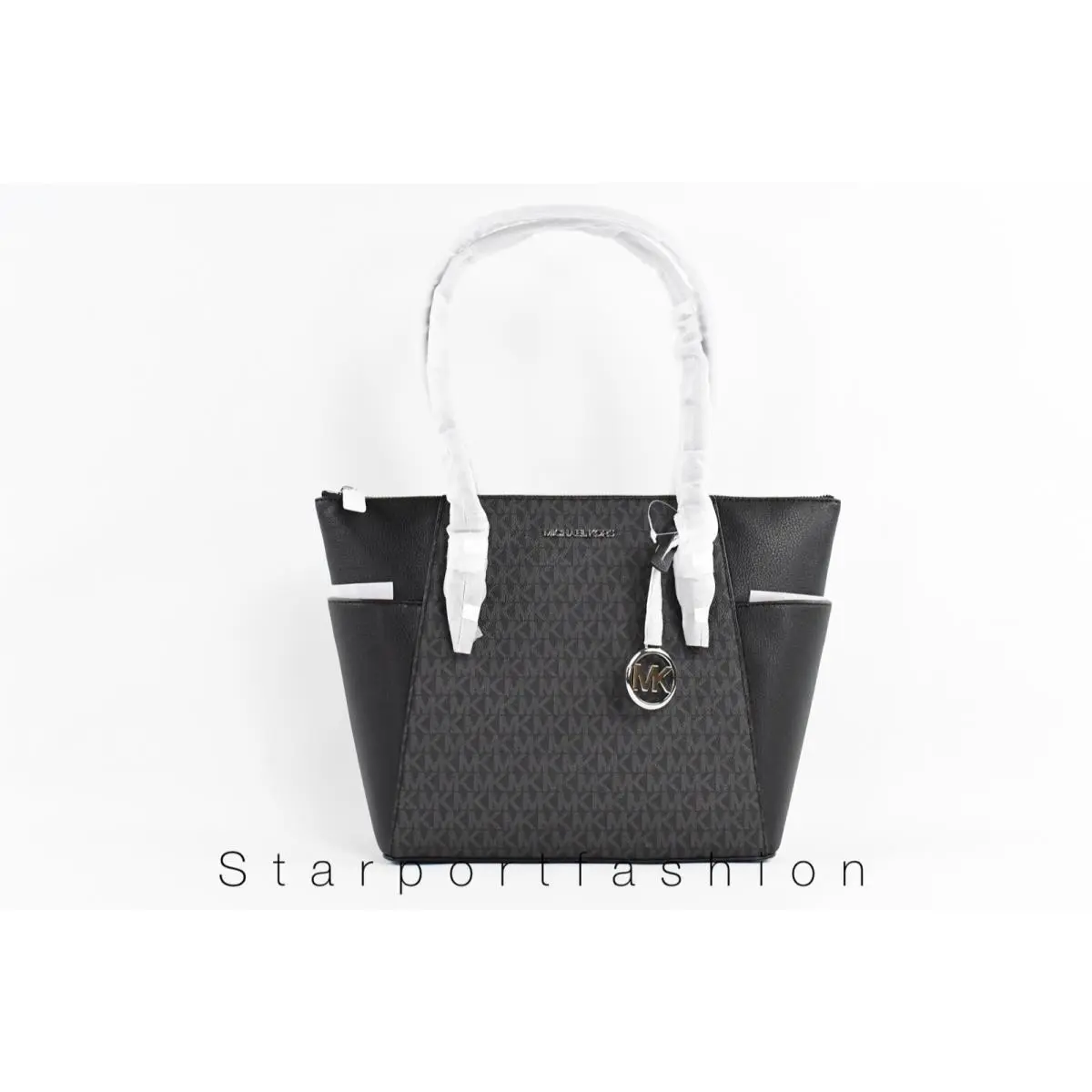 Michael Kors Charlotte Top Zip Tote MK Signature Shoulder Bag Black