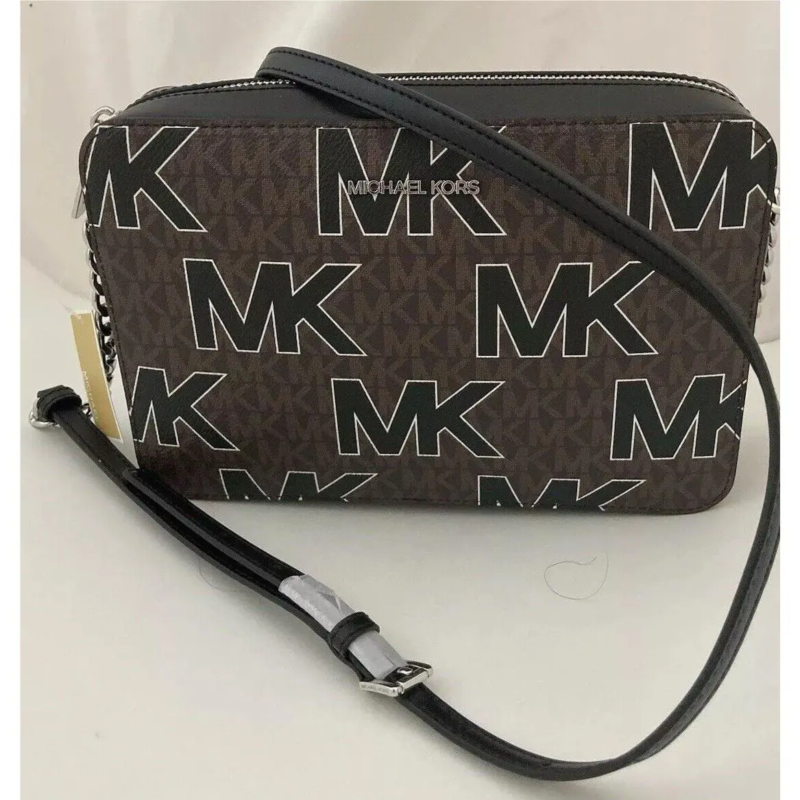 Michael Kors Jet Set Large EW Monogram Crossbody Shoulder Bag Brown/black