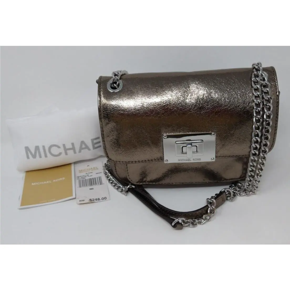 Women`s Michael Kors Sloan Nickel Leather Shoulder/crossbody Flap Handbag