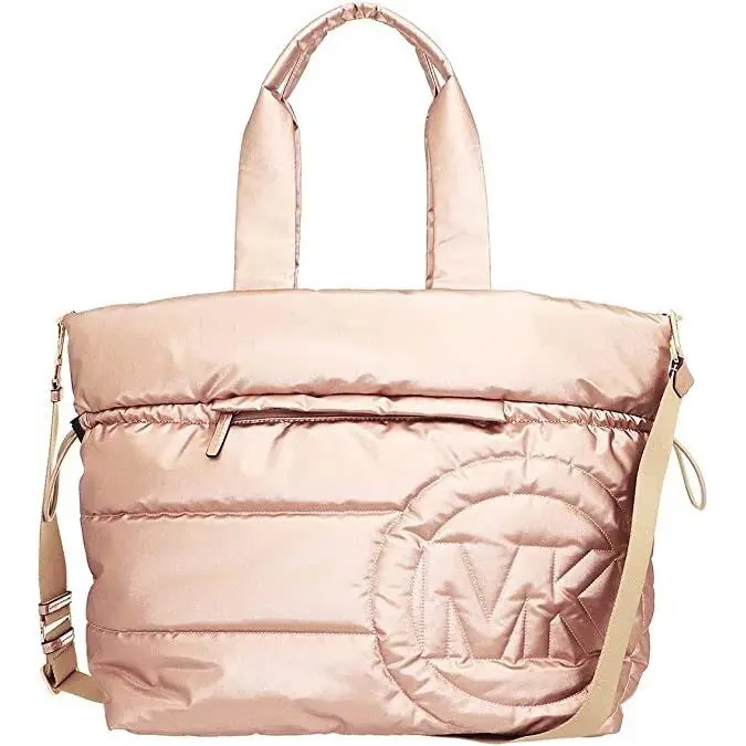 Michael Kors Rae Quilted Nylon Rose Gold Extra Large Tote 35F1G5RT7M FS Y