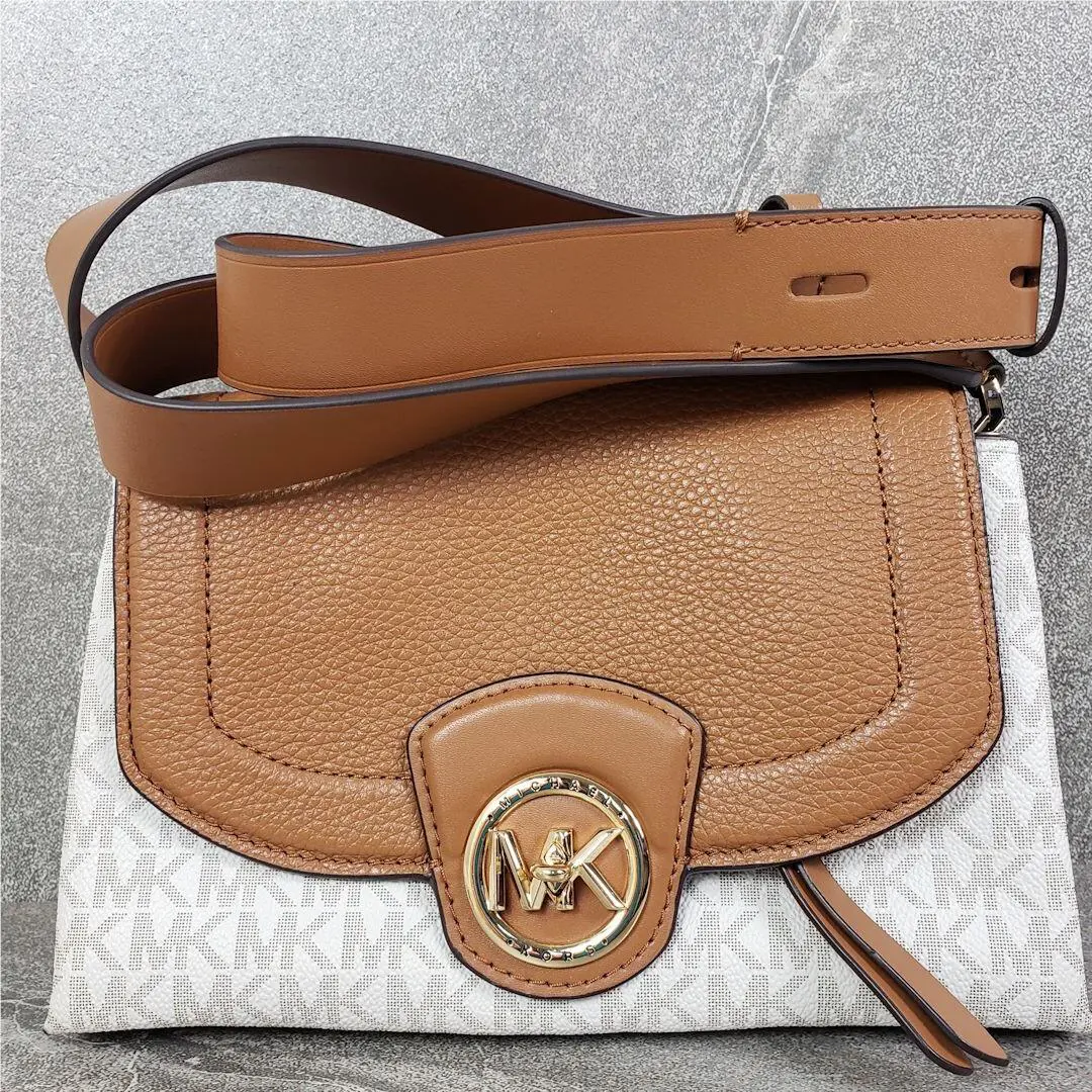 Michael Kors Handbag Brown Leather Signature Print Crossbody Bag Bowery