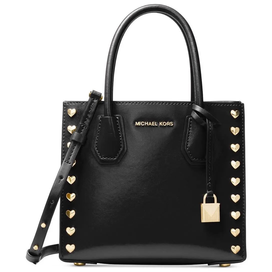Michael Kors Mercer Mother Day Gift Heart Messenger Gold Studs Bag Black