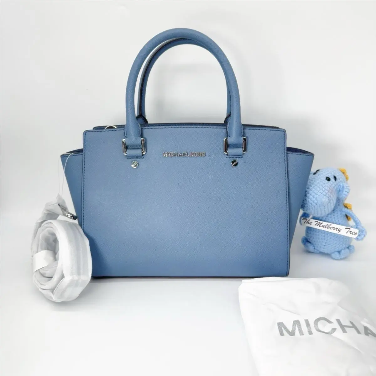 Michael Kors Medium Selma Saffiano Leather Denim Blue Crossbody Strap Satchel