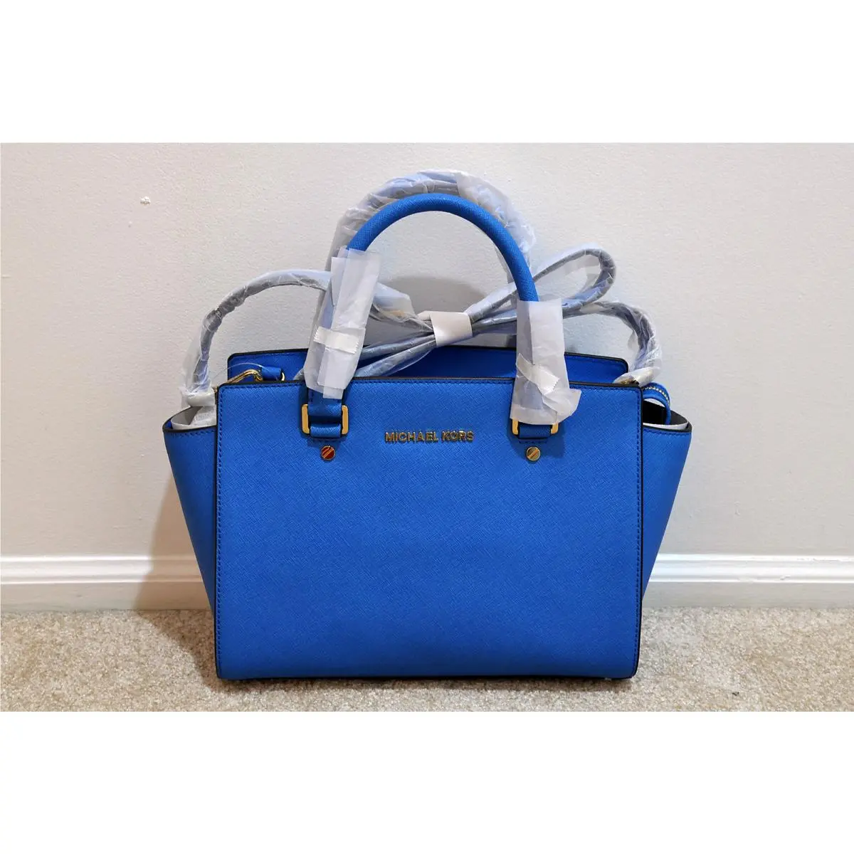 Kors Medium Selma Saffiano Leather Satchel in Heritge Blue