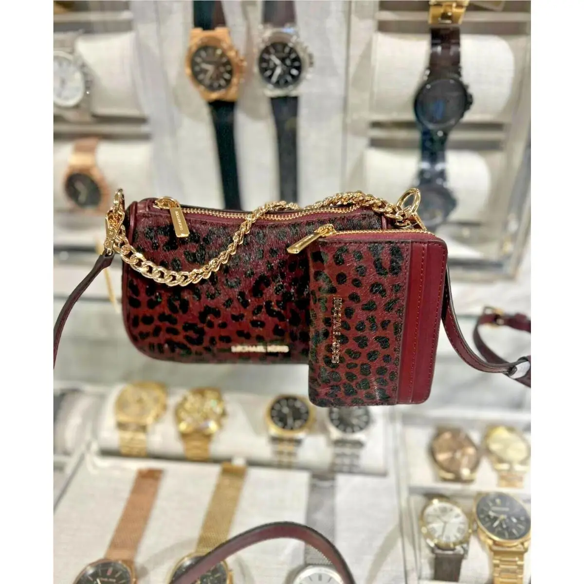 Michael Kors Carmela Leather SM Pouchette Crossbody Bag + Zip Around Card Wallet
