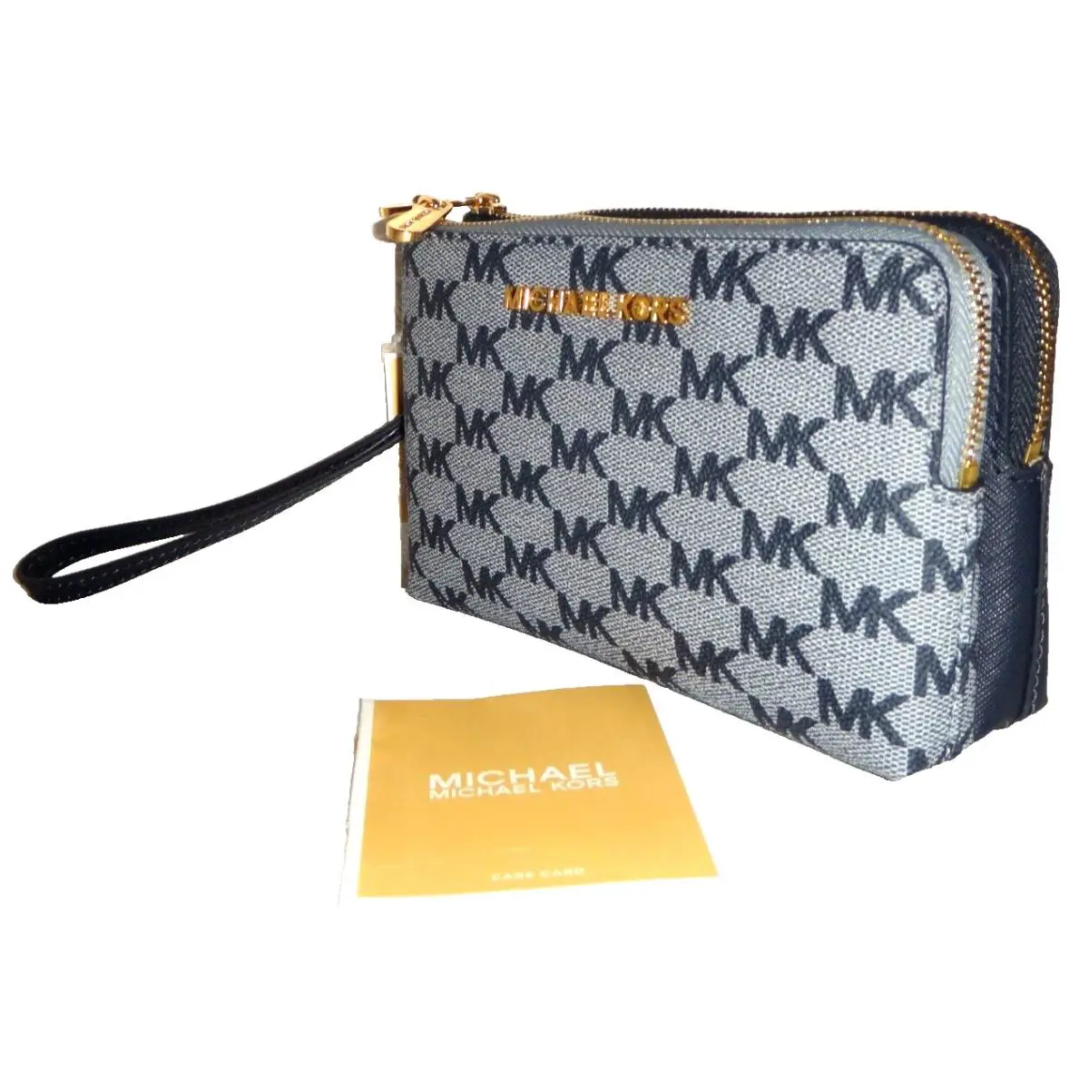 Michael Kors Women`s MK Signature Double Zip Wristlet Clutch Wallet Admiral Blue